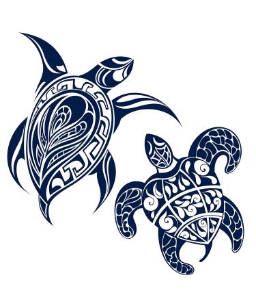 Lasting 1-2 Weeks Juice Ink Temporary Tattoo Turtles Semi Permanent for Adults Woman Sea Animal Art Figure Ocean Age Navy Blue that Look Real Men Women Chest Neck Arm (4 Sheets)