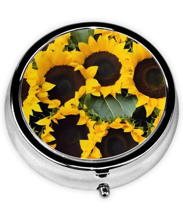 Sunflower Round Pill Box - 3 Compartment Travel Medicine Organizer | Portable Decorative Pocket Vitamin Holder - Buy Online on GoSupps.com