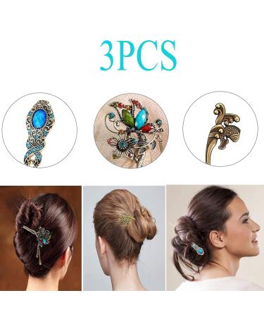 Shop Vintage Chinese Hair Sticks - 3 Piece Antique Bronze Set for Women | Retro Hairpins & Hair Accessories - Buy Online on GoSupps.com