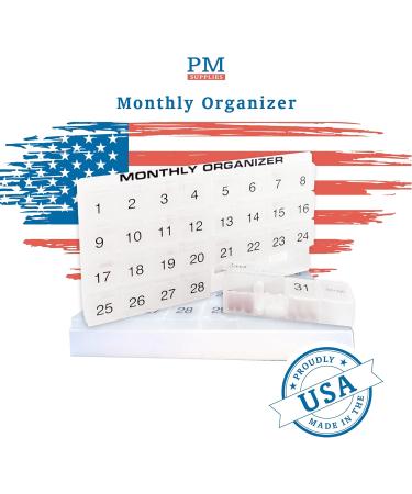 Monthly Pill Organizer - 31 Compartments 4-Week Full Month Planner with Tray & 8 Removable Compartments - Blue - Buy Online on GoSupps.com