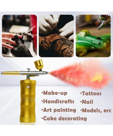 Portable Mini Airbrush Kit with Compressor 27PSI Gravity Feed for Cake Decorating, Makeup, Nail Art, Painting & Tattoo Gold - Buy Online on GoSupps.com