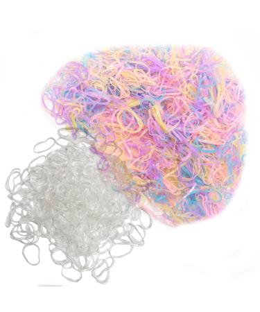 Hair Bands 1000 PCS Clear Hair Ties + 1000 PCS Coloured Mini Rubber Bands Elastic Hairbands for Kids Girls Children Hair Braids Hair Wedding Hairstyle Dreadlocks