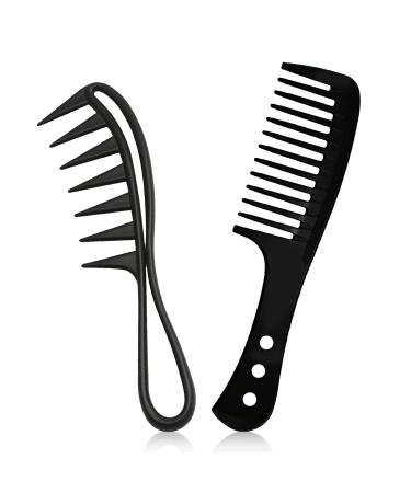 2 Pcs Wide Tooth Comb for Curls Large Teeth Shark Hair Comb Hair Comb Shark Teeth Hair Hairstyle Tool for Curly Wet Wavy Thick Hair Wigs Barber Salon Curl Comb(Black)