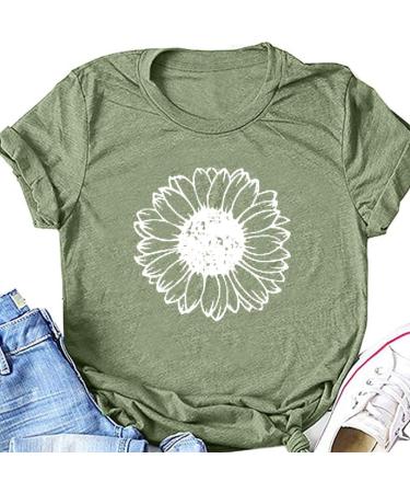 DAZLOR Women's Sunflower Graphic Tee - Summer Crew Neck Shirt for Teen Girls | B-Light Green 4X-Large - Buy Online on GoSupps.com