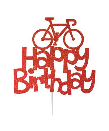 LissieLou Bicycle Style Happy Birthday Cake Topper Decoration in Red Made in the UK