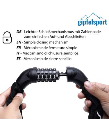 Gipfelsport Bicycle Lock - Secure Chain Lock with Combination for Kids & Adults - Black | International Shipping Available - Buy Online on GoSupps.com