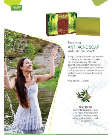 Vaadi Herbals Tea Tree Soap - Anti Acne Therapy 75g x 6 | Natural Skin Care for Clearer Skin | International Shipping Available - Buy Online on GoSupps.com