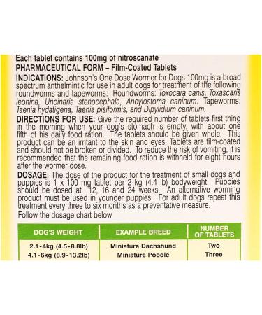 Small upto 6 kg - Johnsons One Dose Easy Wormer Tablet Worming Dogs Dewomer - Buy Online on GoSupps.com