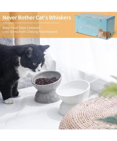 Ceramic Tilted Elevated Cat Bowls Set - Stress-Free Feeder for Cats and Small Dogs - Dishwasher & Microwave Safe - White+Grey (Set of 2) - Buy Online on GoSupps.com