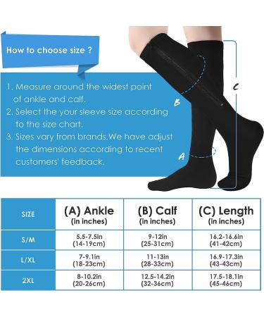 Zipper Compression Stockings for Men & Women - 2 Pairs 15-20 mmHg for Varicose Veins Edema & Recovery - XXL Black - Buy Online on GoSupps.com