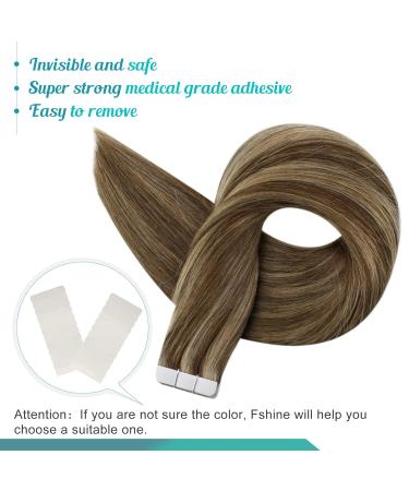 FSHINE Tape-In Extensions - 50g Medium Brown & Honey Blonde Real Hair - 55cm Seamless Straight #4P27 - Buy Online on GoSupps.com