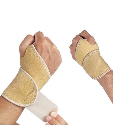 Abnii Wrist Support 1Pair Compression Wrist Brace Hand Support Wrist Straps Breathable One Size Fits Left or Right Hand Adjustable for Carpal Tunnel Tendonitis Fitness Arthritis Pain Relief (Beige) Beige (1Pair)