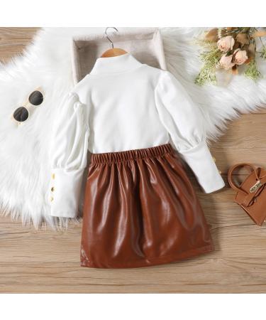 Miipat Baby Girl Fall Winter Outfit Set | Long Sleeve Pullover Top with Mini Skirt | Girls Dress 5-6 Years | WhiteBrown - Buy Online on GoSupps.com