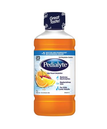 Pedialyte Electrolyte Drink Oral Rehydration Solution Fruit 1-L Bottle Drink Flavored Orange Fruit 1 l (Pack of 1)