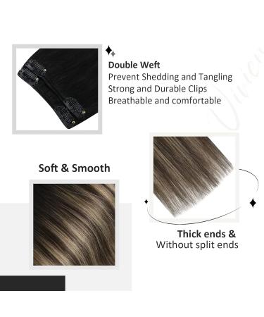 Vivien Remy Clip-In Hair Extensions - Balayage #1B/4/18 24 Inch 135g Real Human Hair - Black to Dark Brown with Ash Blonde - Buy Online on GoSupps.com
