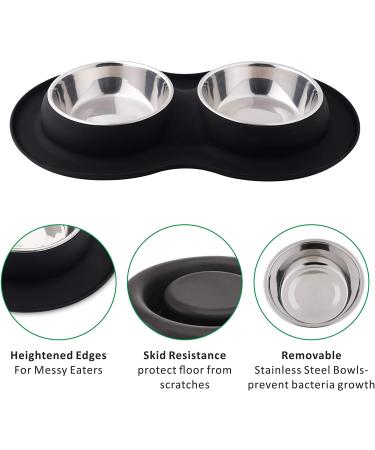 Roysili Double Dog Bowl Pet Feeding Station - Stainless Steel Water and Food Bowls with Non Skid Silicone Mat - Premium Quality Holder for Small Dogs and Cats - Black - Buy Online on GoSupps.com