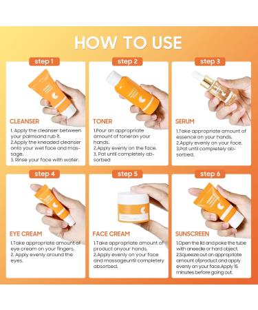 6 Pcs -Vitamin C Skincare Set for Face - with Cleanser Serum Eye Cream Moisturizer Sunscreen & Toner | Brightening Hydrating& Anti-Aging Perfect for Teens & Girls Moisturizing Face Skin Care Kit - Buy Online on GoSupps.com
