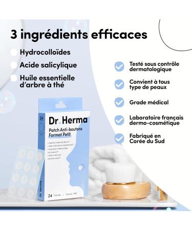 Dr. Herma - Invisible Anti-Pimple Patch - Discreet Fast & Effective Acne Treatment for 6 to 8 hours - Medical Formula Salicylic Acid Hydrocolloids & Tea Tree Oil - Pack of 24 - Buy Online on GoSupps.com
