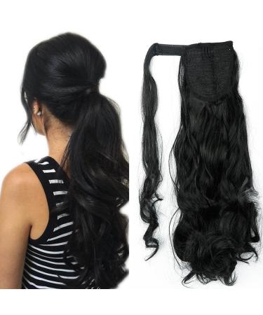 Ponytail clip in a ponytail extension hair part hair extension braid hair piece wavy wavy like real hair black wavy-17 "(43cm) 90g