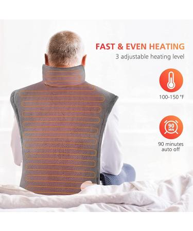 Comfier Large Heating Pad for Back Pain Relief - Fast Heating Electric Wrap with 3 Heat Levels - Machine Washable - Gifts for Dad, Women, Men - Grey - Buy Online on GoSupps.com