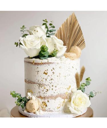 Boho Cake Topper: White Artificial Flowers with Gold Palm Leaves for Wedding and Baby Shower - Buy Online on GoSupps.com