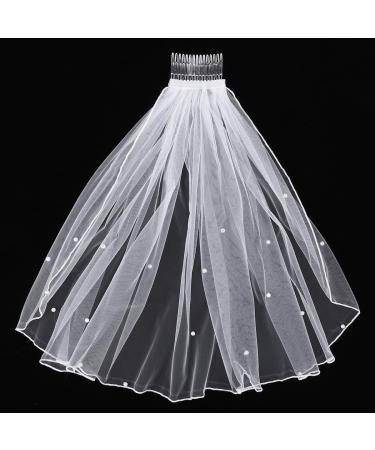 FRCOLOR First Communion Veil for Girls - 16 Inch Short Veil with Hair Comb and Pearls - Wedding Flower Girl Hair Accessories - Buy Online on GoSupps.com