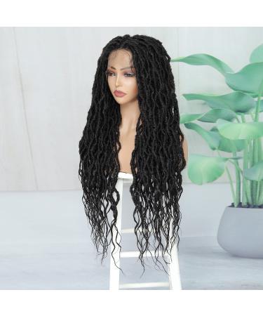 SOKU 32 Inch Goddess Faux Locs Full Lace Frontal Wig - Handmade Synthetic Wavy Braided Wig for Black Women - Buy Online on GoSupps.com
