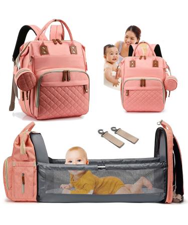 Diaper Bag Backpack with Changing Station Portable 3 in 1 Multifunction Backpack Travel mommy bag Stroller pink