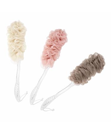 Shower Brush Exfoliating Loofah Long Handle Pouf Bath Brush Back Scrubber Body Scrub Puff Scrunchie Soft Mesh Net Brush Loofah Non Slip for Body and Back Lower Legs Bathroom Unisex (Body Brush)