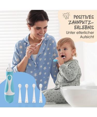 Vitalmaxx Electric Toothbrush for Babies & Children - Soft Bristles LED Light Timer 3 Replacement Brushes - Gentle Dental Care | Blue & White - Buy Online on GoSupps.com