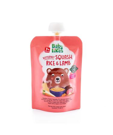 Baby Likes Halal Organic Butternut Squash Rice and Lamb 130 grams Baby Puree for 7 months plus Butternut Squash 1 Pouch