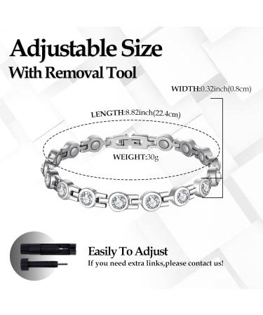 Magnetic Bracelet for Women | Titanium Steel with Cubic Zirconia | Ultra Strength Magnets | Jewelry Brazaletes | B-silver - Buy Online on GoSupps.com