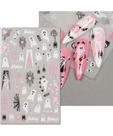 Pink Halloween Nail Stickers 10 Sheets Self-Adhesive Nail Decal Ghost Skull Witch Spider Pumpkin Nail Art Decoration Design Supplies - Buy Online on GoSupps.com