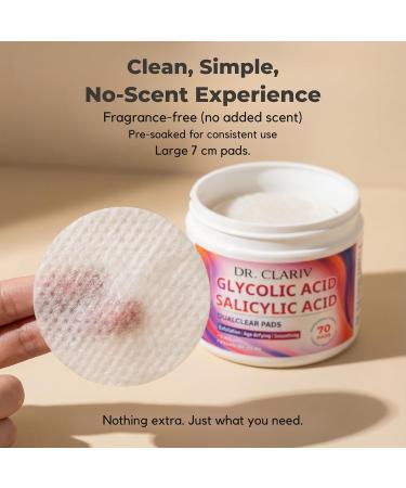 DR. CLARIV Exfoliating Pads with Glycolic Acid 3% and Salicylic Acid 0.5%, AHA BHA Daily Peel Pads with Vitamin B3 B5 B8, Unscented, Large Size 7 Cm, 70 Count (Unscented) - Buy Online on GoSupps.com