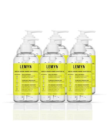 Lemyn Organics Medical Grade Hand Sanitizer Gel - 97% ORGANIC - 8 FL.OZ. with PUMP (PACK OF 6)