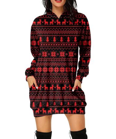 Women's Christmas Hooded Dress | Oversized Cartoon Party Costume | Long-Sleeved Hoodie Dress - Buy Online on GoSupps.com