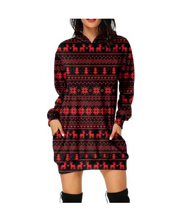 Women's Christmas dress hoodover party clothes dress hoodie costume cartoon hoodover dress oversize long -sleeved hooded hoodie