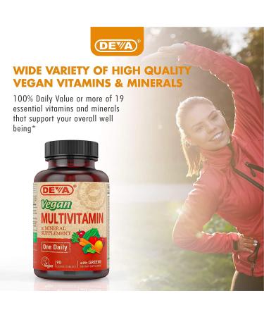 DEVA Vegan Multivitamin & Mineral Supplement with Iron 2-Pack Spirulina Chlorella Ashwagandha Broccoli & More 90 Coated Tablets Each - Buy Online on GoSupps.com