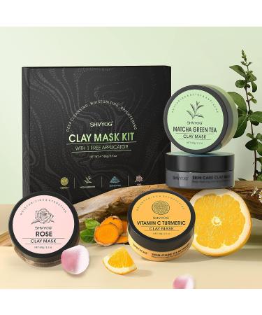 4 Pcs Clay Mask Set - Turmeric, Vitamin C, Green Tea, Dead Sea Mud & Rose Clay Masks - 240g Total - Deep Cleansing, Moisturizing & Pore Refining - Buy Online on GoSupps.com
