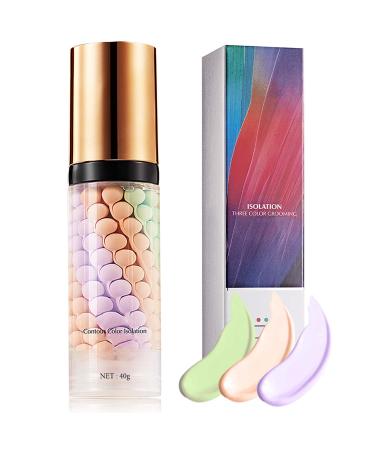 1 Pcs One Step Color Corrector Natural Isolation Cream Face Primer Makeup Tricolor Tinted Moisturizer Oil Control & Moisturizing Skin Tone Correcting and Brightening Primer Concealer Foundation 0.04 Ounce (Pack of 1) Multi-colored1