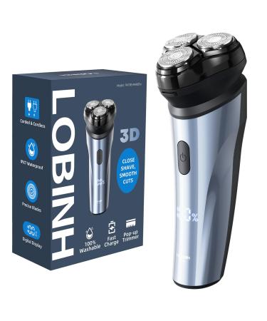 Electric Razor for Men LOBINH 100% Washable Rechargeable Men's Rotary Shavers Cordless Wet & Dry Shaver with Pop-up Trimmer 1 Hour Fast Charging 4D Floating Head LCD Power Indicator