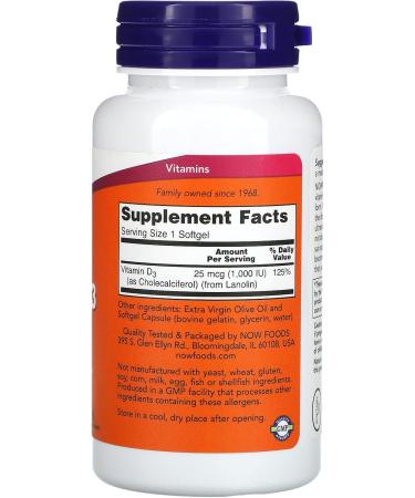 Now Foods - Vitamin D3-1000iu (180 softgels) 2 PACK 360 Count (Pack of 1) - Buy Online on GoSupps.com