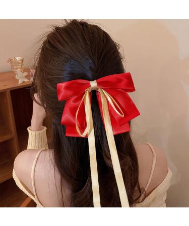 Bowknot Ribbon Decor Hair Barrette Back Head Spring Hair Clip Ribbon Bow Clip with Golden Edge Hair Accessories Red - Buy Online on GoSupps.com