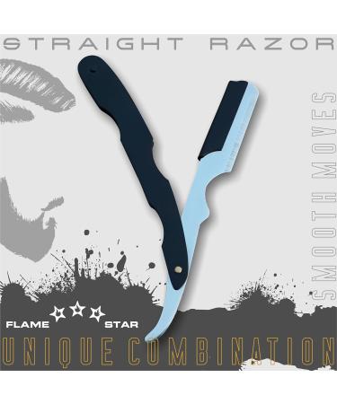 Black Silver Barber Straight Edge Razor | 100% Stainless Steel & 10 Blades | FLAME STAR - International Shipping Available - Buy Online on GoSupps.com
