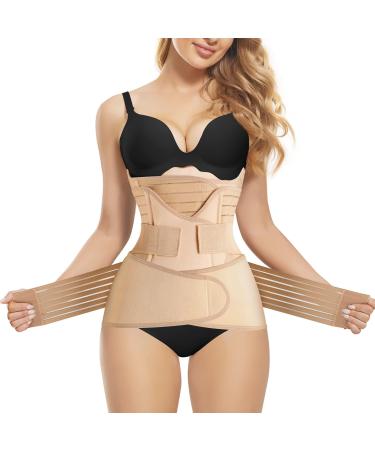 Gotoly 3 in 1 Postpartum Belly Wrap Waist/Pelvis C-Section Recovery Belt Belly Support Band After Pregnancy Tummy Control Girdle Body Shaper (Beige L) Beige L