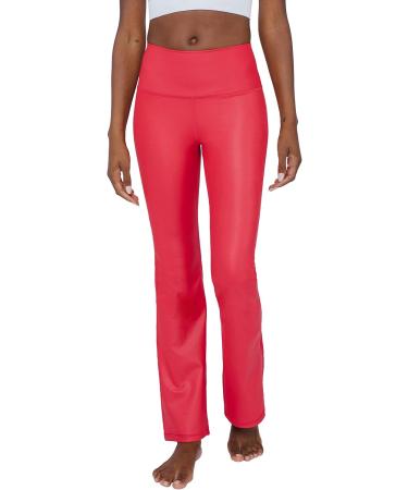 90 Degree By Reflex Faux Leather Flared Leg Yoga Pants - Squat Proof Interlink Leggings in Scorpio Red | Stylish & Comfortable Activewear for All | International Shipping Available - Buy Online on GoSupps.com