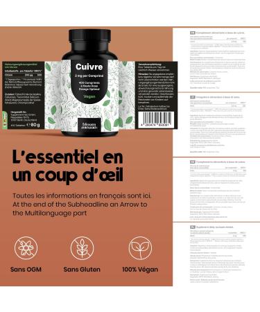 Cuivre Compl ment Alimentaire - 400 Comprim s - 2 mg par Comprim Vegan Produit en Allemagne - Buy Online on GoSupps.com