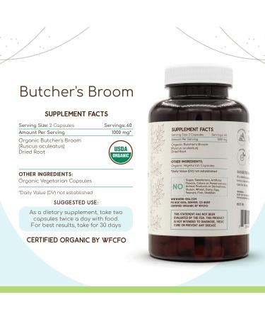 HerbEra Butcher's Broom USDA Organic 120 Capsules | Natural Herbal Supplement | Certified Organic Vegetarian Capsules and Organic Butcher's Broom (Ruscus aculeatus) Dried Root (120 Capsules) 120 Count (Pack of 1) - Buy Online on GoSupps.com
