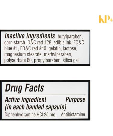 KP+ Allergy Relief Diphenhydramine HCl 25 mg | Antihistamine Allergy Medicine | 100 Capsules | for Sneezing Runny Nose Itchy Eyes & Throat Relief | Pack of 2 - Buy Online on GoSupps.com