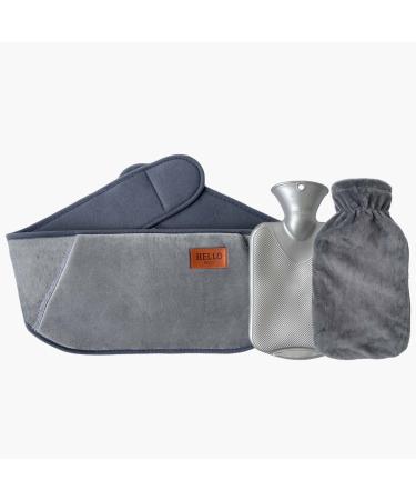 Heat bottle 3 in 1 rubber hot water bottle with soft fleece pull warm hot water Bottle ideal for neck and shoulder back legs waist warming (gray)